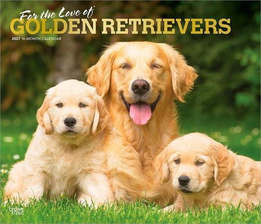 For the Love of Golden Retrievers 2027 14 X 24 Inch (Hanging) Monthly Deluxe Wall Calendar Foil Stamped Cover Plastic-Free