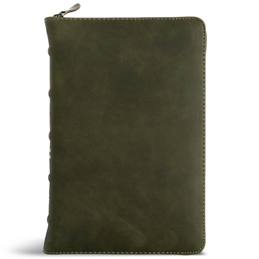 CSB Personal Size Bible, Holman Handcrafted Collection, Zipper Closure, Marbled Olive Premium Calfskin