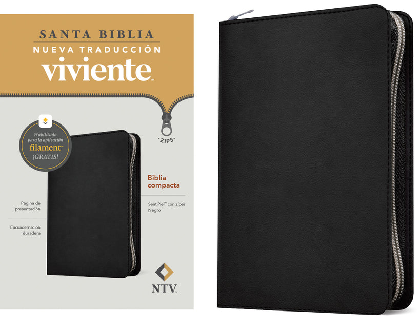 Biblia Compacta Ntv de Ziper, Con Filament (Sentipiel, Negro)
