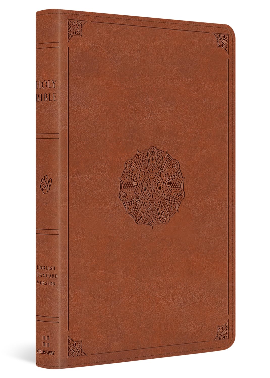 ESV Large Print Thinline Bible (Trutone, English Saddle, Emblem Design)