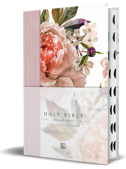 KJV Holy Bible, Large Print Medium Format, Pink Cloth Hardcover W/Thumb Index and Ribbon Marker, Red Letter