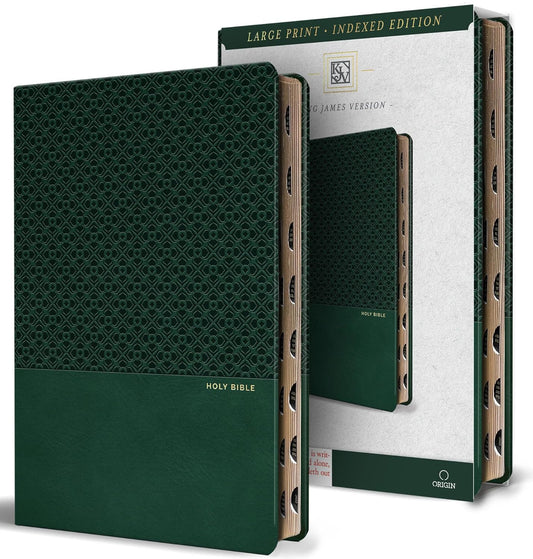 KJV Holy Bible, Large Print Handy Size Format, Olive Green Premium Imitation Leather with Ribbon Marker, Red Letter, Thumb Index