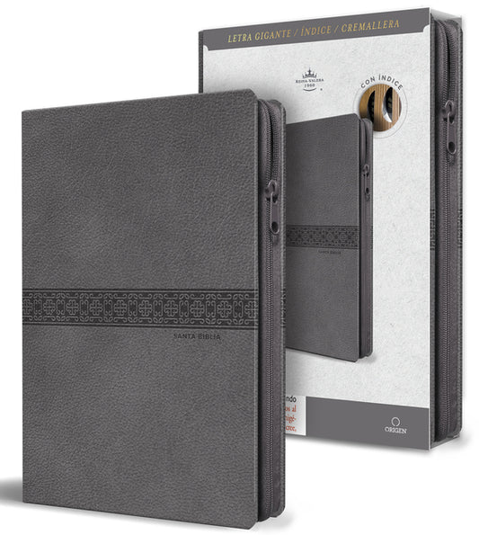 Biblia Rvr 1960 Tamano Manual, Letra Gigante, Piel Gris Con Cremallera E A-Ndice / Spanish Bible Rvr 1960 Giant Print, Gray Leathersoft with Zipper an