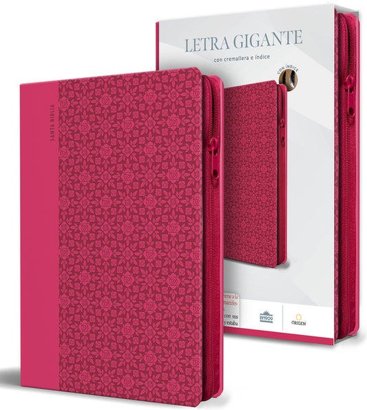 Biblia Reina Valera Letra Gigante, Sa-Mil Piel Rosada Con Cremallera E A-Ndice / Spanish Bible Reina Valera Giant Print, Pink Leathersoft with Zipper