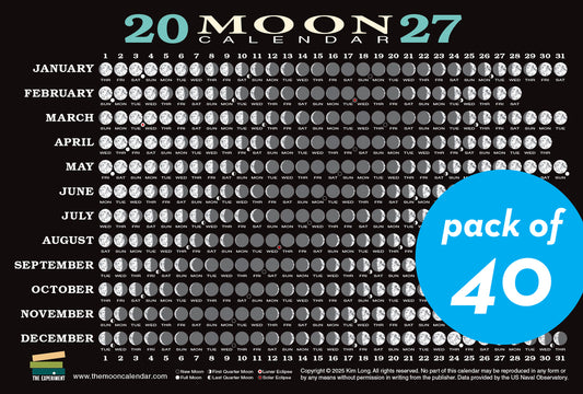 2027 Moon Calendar Card (40 Pack): Lunar Phases, Eclipses, and More!