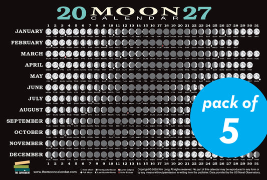 2027 Moon Calendar Card (5 Pack): Lunar Phases, Eclipses, and More!