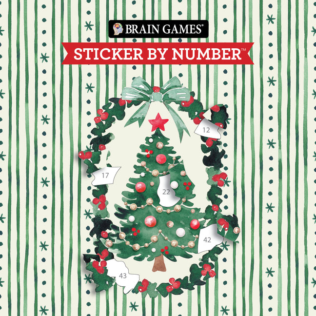 Brain Games - Sticker by Number Compact Edition: O Christmas Tree 7x7 Inches Classic Watercolor Art Christmas Stocking Stuffer, Travel Size Activity B