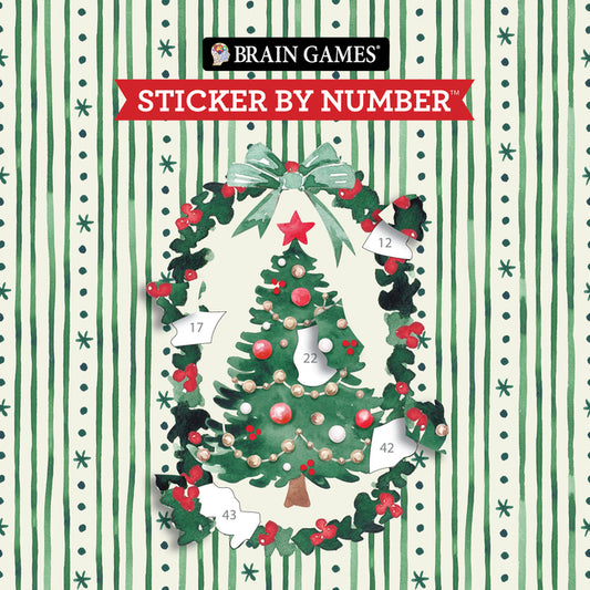 Brain Games - Sticker by Number Compact Edition: O Christmas Tree 7x7 Inches Classic Watercolor Art Christmas Stocking Stuffer, Travel Size Activity B