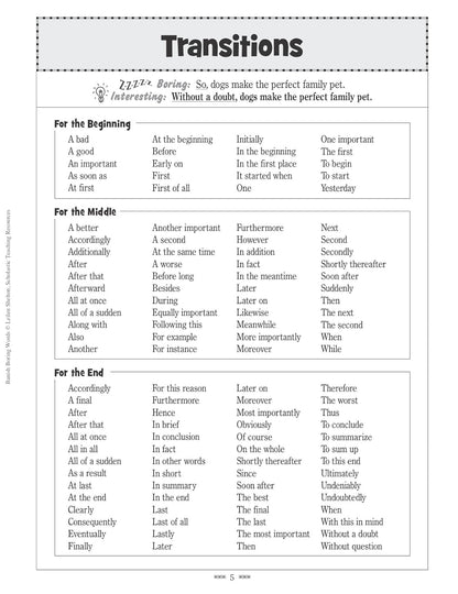 Banish Boring Words!, Grades 4-8: Dozens of Reproducible Word Lists for Helping Students Choose Just-Right Words to Strengthen Their Writing