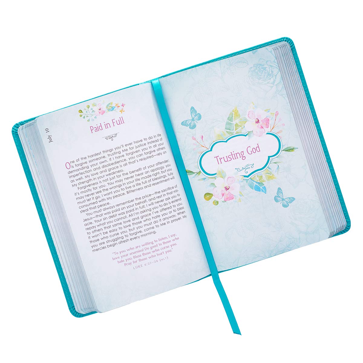 He Whispers Your Name 365 Devotions for Women - Hope and Comfort to Strengthen Your Walk of Faith - Teal Faux Leather Devotional Gift Book w/Ribbon Marker