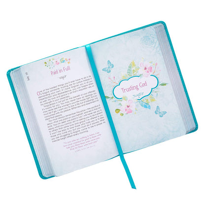 He Whispers Your Name 365 Devotions for Women - Hope and Comfort to Strengthen Your Walk of Faith - Teal Faux Leather Devotional Gift Book w/Ribbon Marker