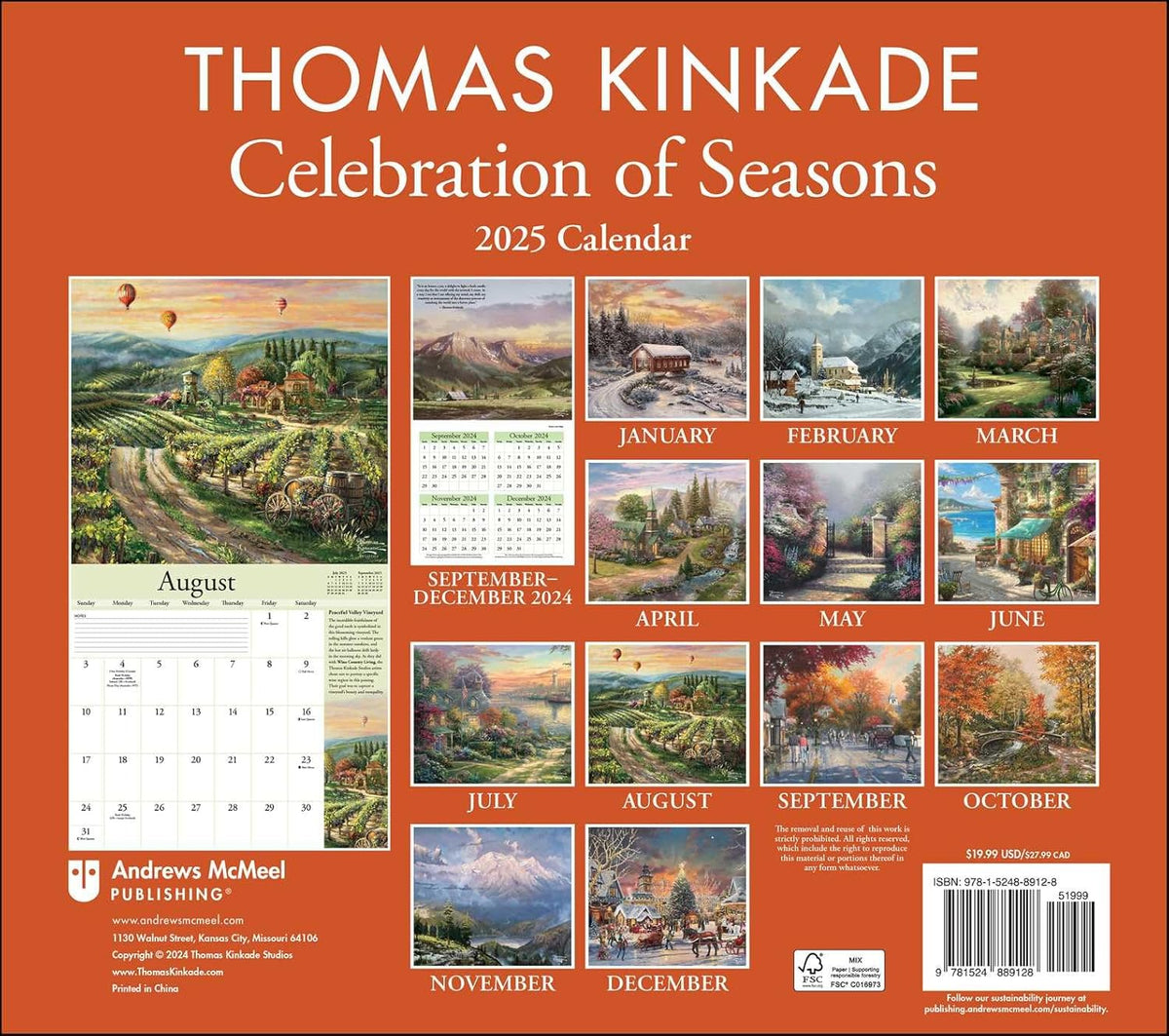 Thomas Kinkade Special Collector's Edition 2025 Deluxe Wall Calendar with Print: Celebration of Seasons