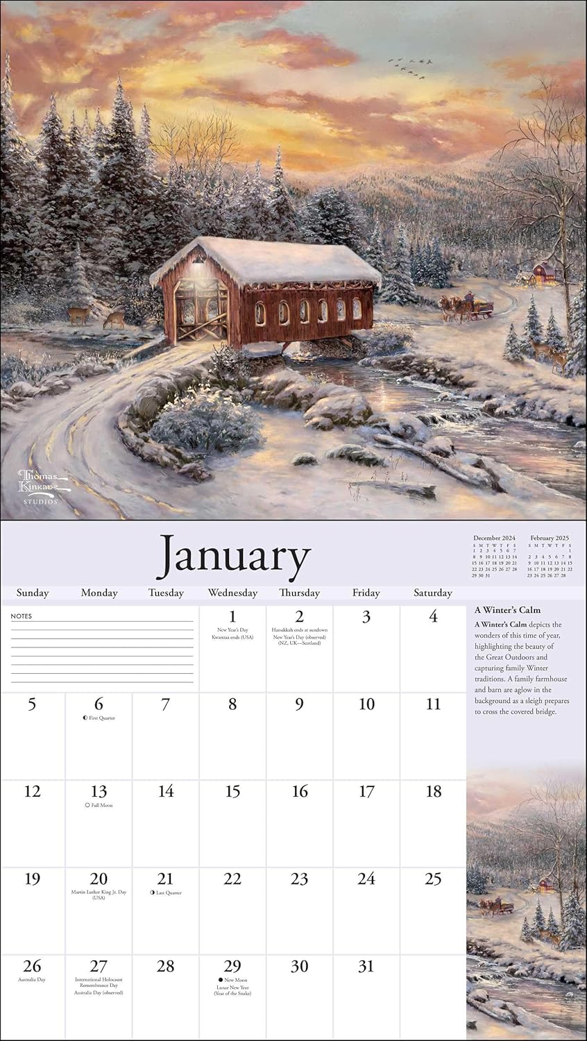 Thomas Kinkade Special Collector's Edition 2025 Deluxe Wall Calendar with Print: Celebration of Seasons